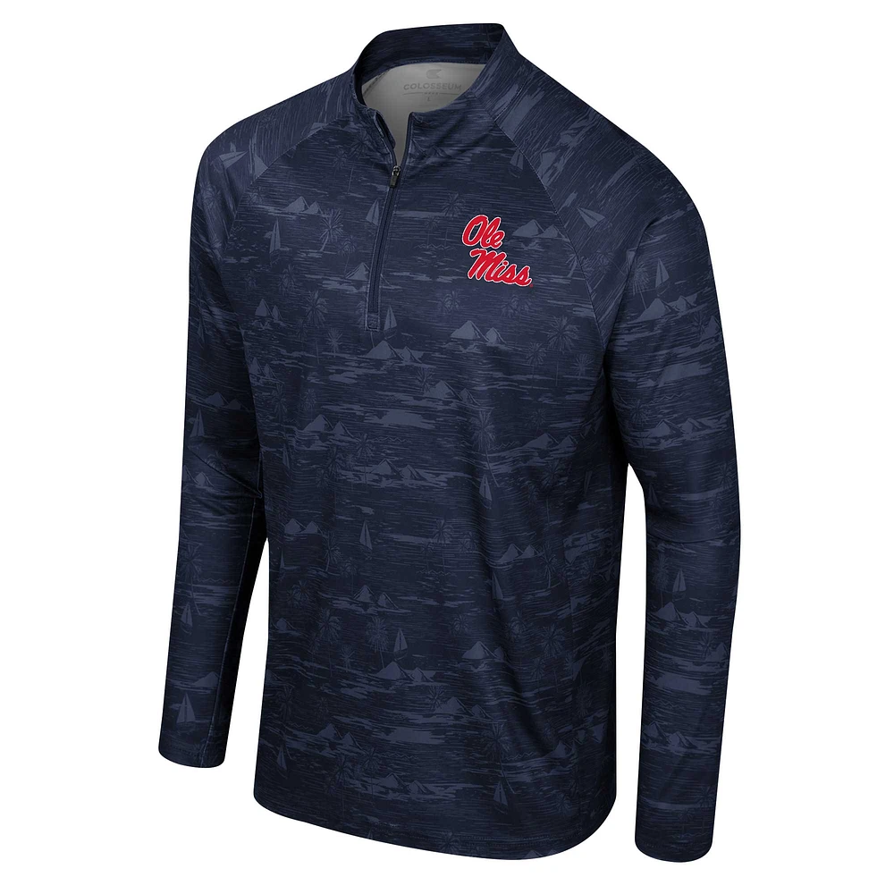 Men's Colosseum Navy Ole Miss Rebels Carson Raglan Quarter-Zip Jacket