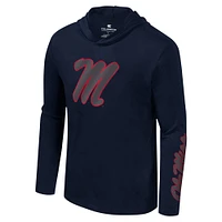 Men's Colosseum Navy Ole Miss Rebels Color Pop Active Blend 2-Hit Long Sleeve Hooded T-Shirt