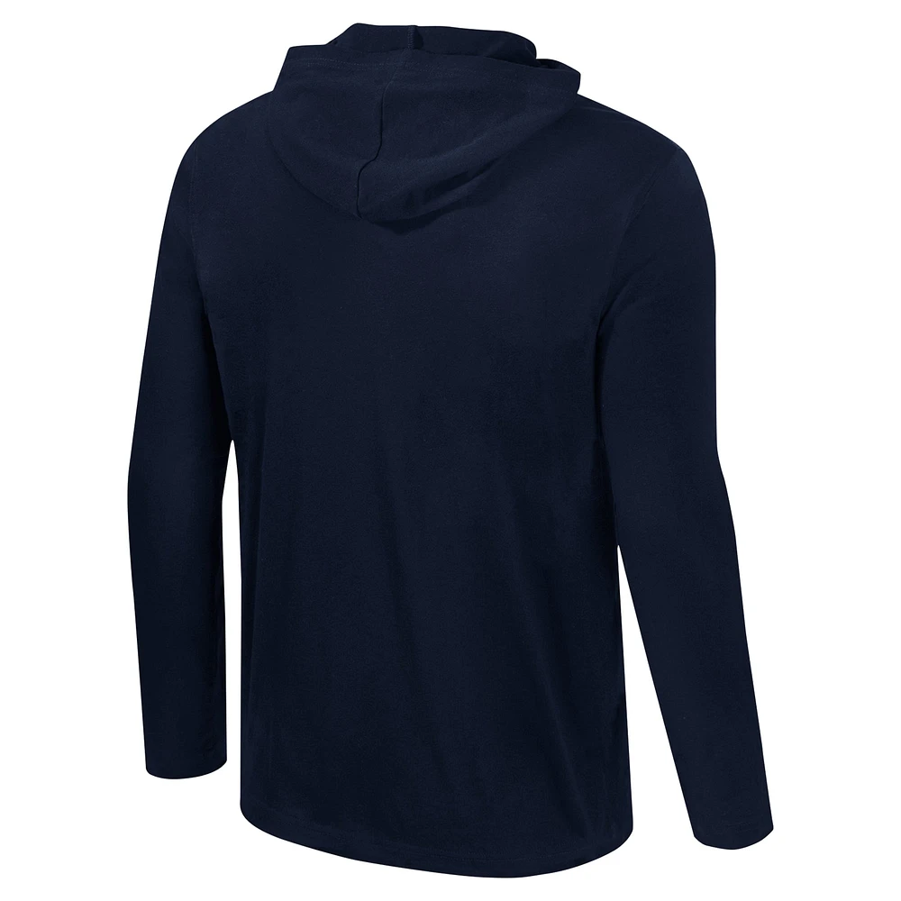 Men's Colosseum Navy Ole Miss Rebels Color Pop Active Blend 2-Hit Long Sleeve Hooded T-Shirt