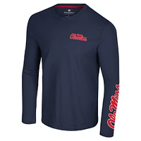 T-shirt à manches longues Colosseum Navy Ole Miss Rebels Logo Lockup 3-Hit Active Blend pour hommes