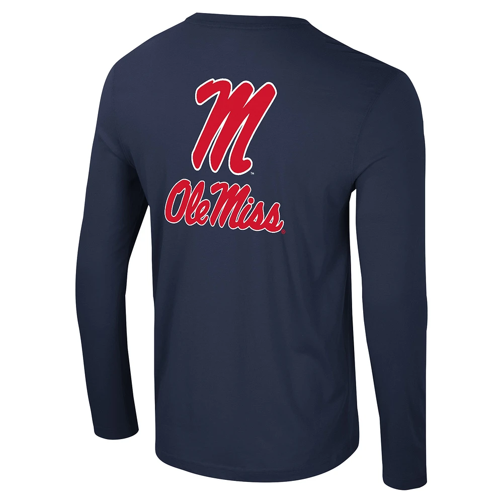 T-shirt à manches longues Colosseum Navy Ole Miss Rebels Logo Lockup 3-Hit Active Blend pour hommes