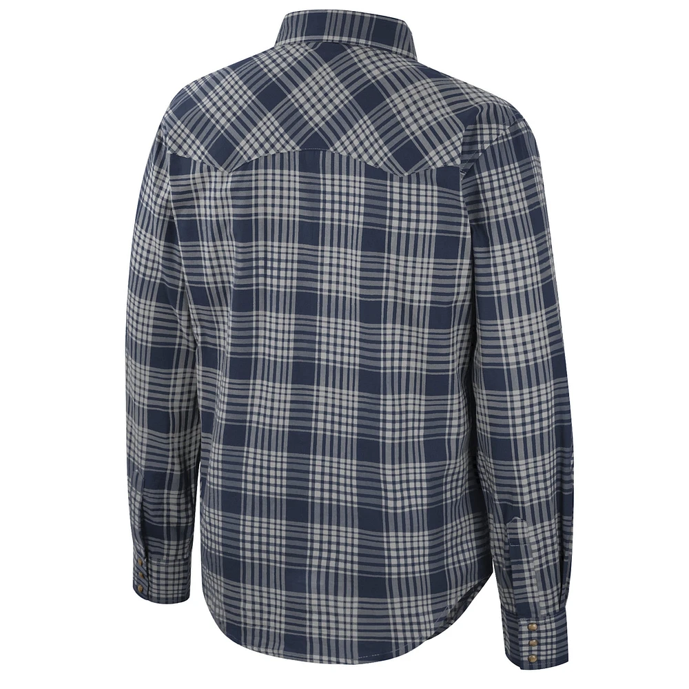 Men's Colosseum x Wrangler  Navy Ole Miss Rebels Plaid Western Long Sleeve Full-Snap Shirt