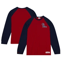 T-shirt à manches longues raglan flammé légendaire Mitchell & Ness Red Ole Miss Rebels pour hommes