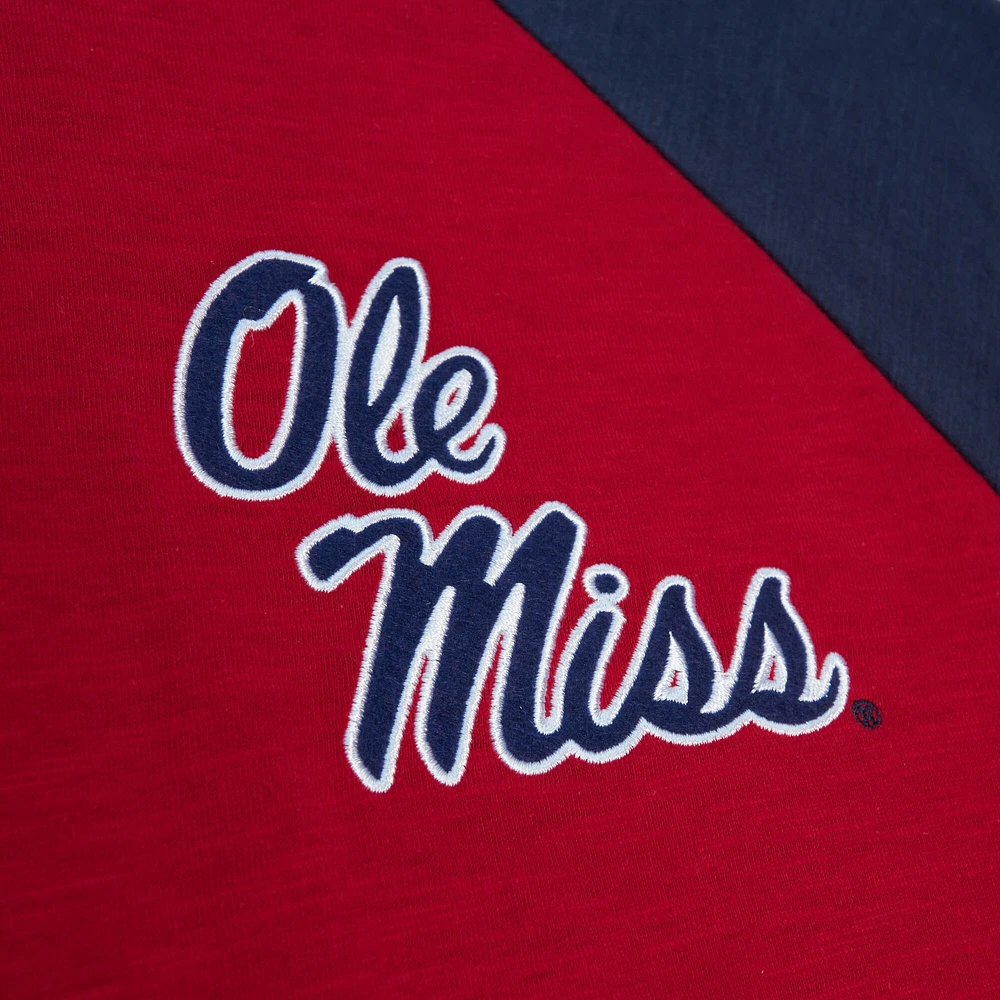 T-shirt à manches longues raglan flammé légendaire Mitchell & Ness Red Ole Miss Rebels pour hommes