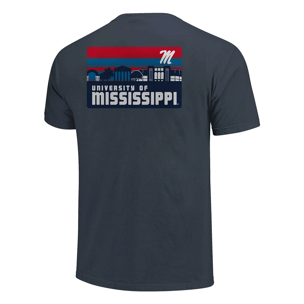 Men's Navy Ole Miss Rebels Striped Campus Skyline T-Shirt