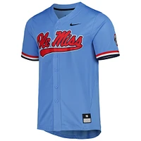 Maillot de baseball réplique à boutons complets Nike Ole Miss Rebels bleu poudré pour homme