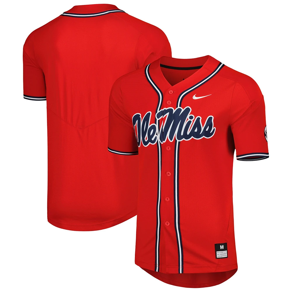 Maillot de baseball réplique à boutons complets Nike rouge Ole Miss Rebels pour homme