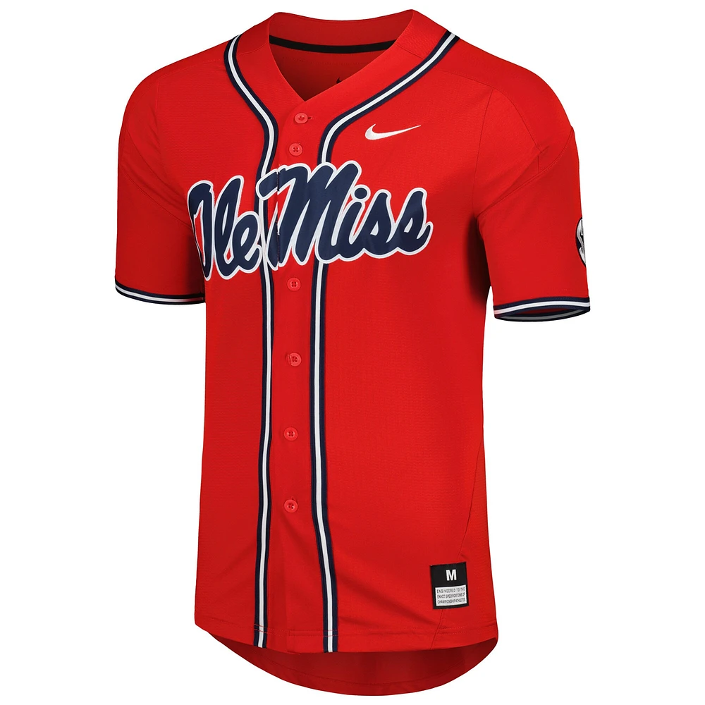 Maillot de baseball réplique à boutons complets Nike rouge Ole Miss Rebels pour homme