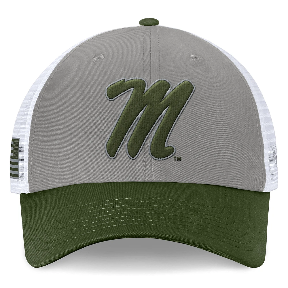 Casquette réglable pour hommes, haut du monde, gris/vert, Ole Miss Rebels OHT, badge d'appréciation militaire, camionneur