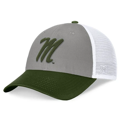 Casquette réglable pour hommes, haut du monde, gris/vert, Ole Miss Rebels OHT, badge d'appréciation militaire, camionneur