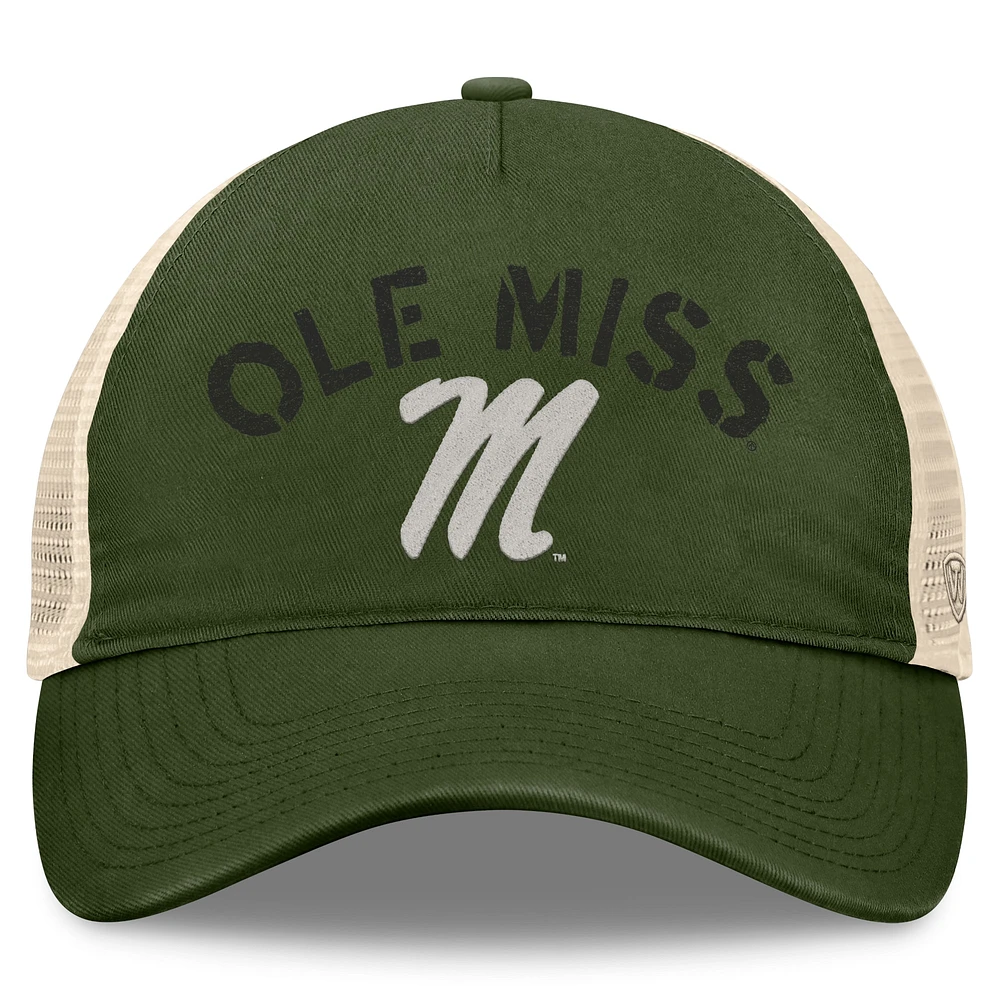 Chapeau réglable Top of the World Hunter Green Ole Miss Rebels OHT pour hommes, appréciation militaire Glory Trucker