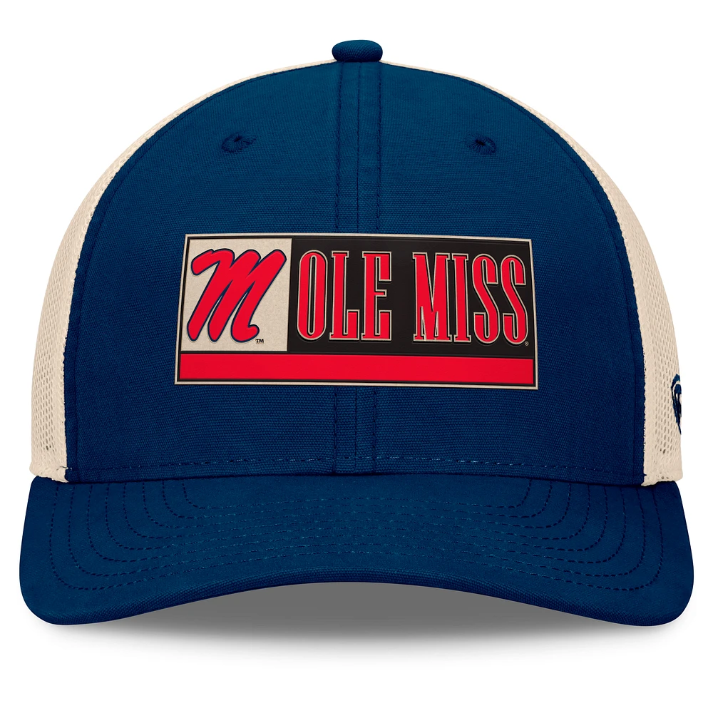 Men's Top of the World Navy/Natural Ole Miss Rebels Bennett Trucker Adjustable Hat