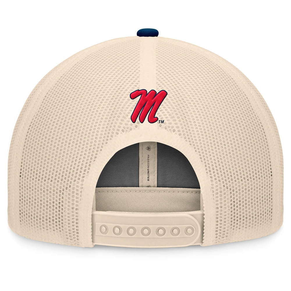 Men's Top of the World Navy/Natural Ole Miss Rebels Bennett Trucker Adjustable Hat