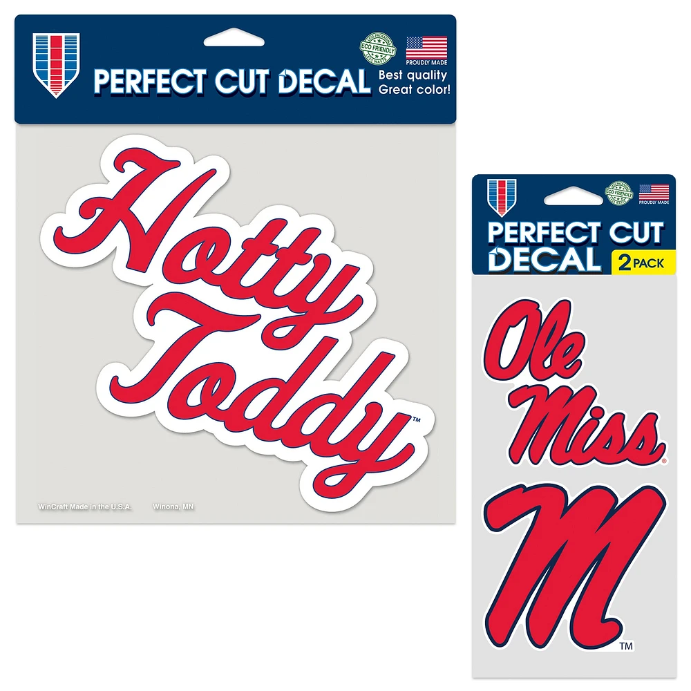 Lot de trois autocollants WinCraft Ole Miss Rebels Perfect Cut