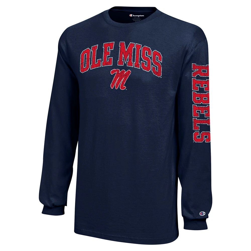 T-shirt à manches longues avec logo vieilli Ole Miss Rebels, champion des jeunes, bleu marine