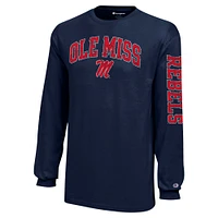 T-shirt à manches longues avec logo vieilli Ole Miss Rebels, champion des jeunes, bleu marine