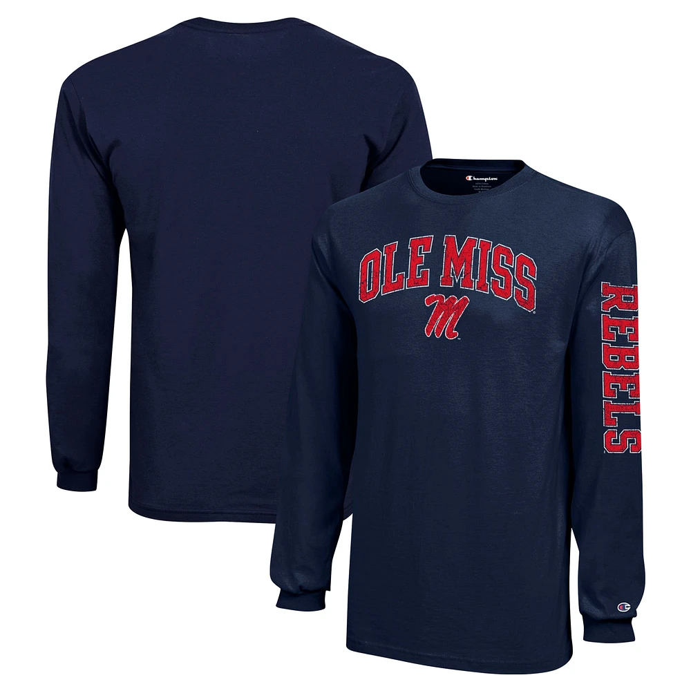 T-shirt à manches longues avec logo vieilli Ole Miss Rebels, champion des jeunes, bleu marine