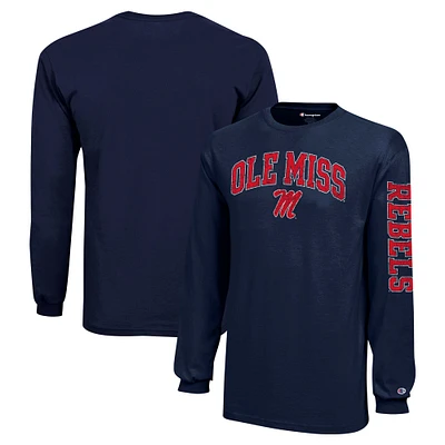 T-shirt à manches longues avec logo vieilli Ole Miss Rebels, champion des jeunes, bleu marine