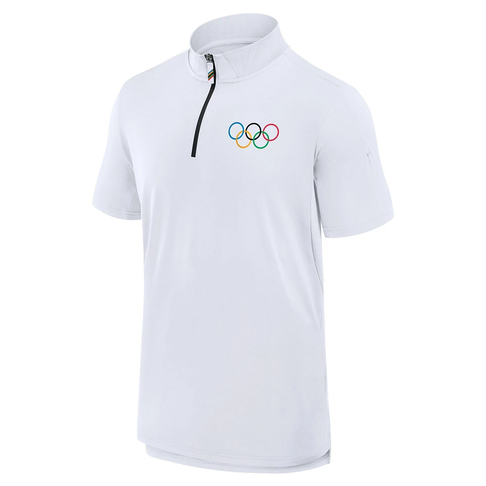 Men's Fanatics White Olympic Games Union Bar Quarter-Zip Polo