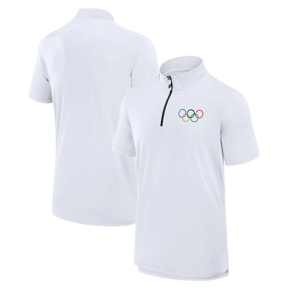 Men's Fanatics White Olympic Games Union Bar Quarter-Zip Polo