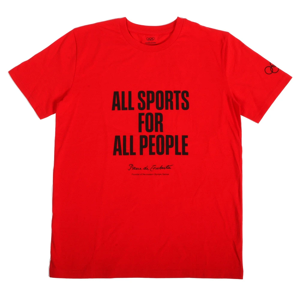 T-shirt rouge unisexe The Olympic Collection - Citation de Pierre Coubertin