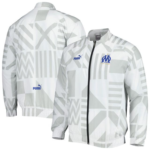Puma Veste d'entraînement d'avant-match raglan entièrement zippée pour homme de l'Olympique Marseille, blanche