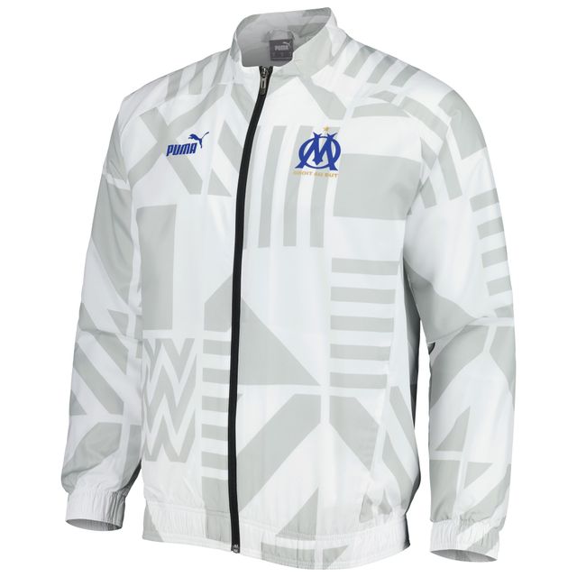 Puma Veste d'entraînement d'avant-match raglan entièrement zippée pour homme de l'Olympique Marseille, blanche