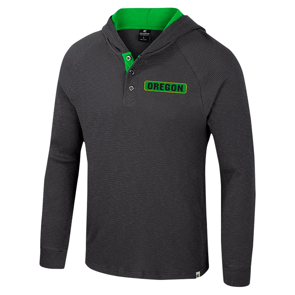 Men's Colosseum  Charcoal Oregon Ducks Dujour Ralgan Long Sleeve Henley Hoodie T-Shirt