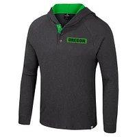 Men's Colosseum  Charcoal Oregon Ducks Dujour Ralgan Long Sleeve Henley Hoodie T-Shirt