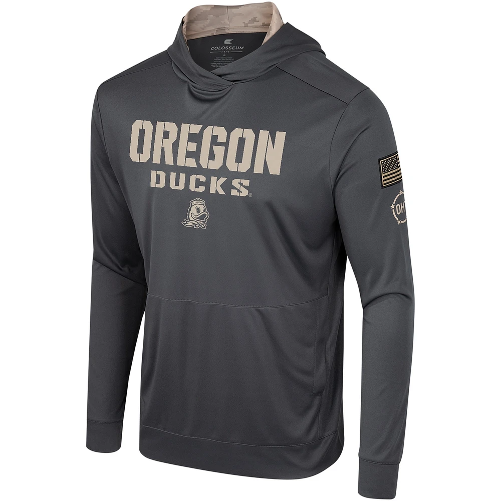Men's Colosseum Charcoal Oregon Ducks OHT Military Appreciation Long Sleeve Hoodie T-Shirt