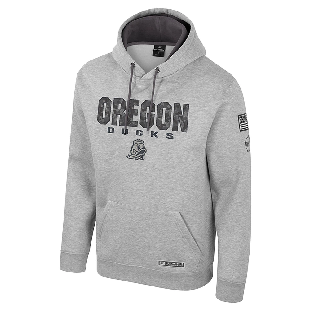 Men's Colosseum Heather Gray Oregon Ducks Oorah OHT Military Appreciation Pullover Hoodie