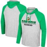 Men's Colosseum  Heather Grey Oregon Ducks Hasta La Vista Raglan Hoodie Long Sleeve T-Shirt