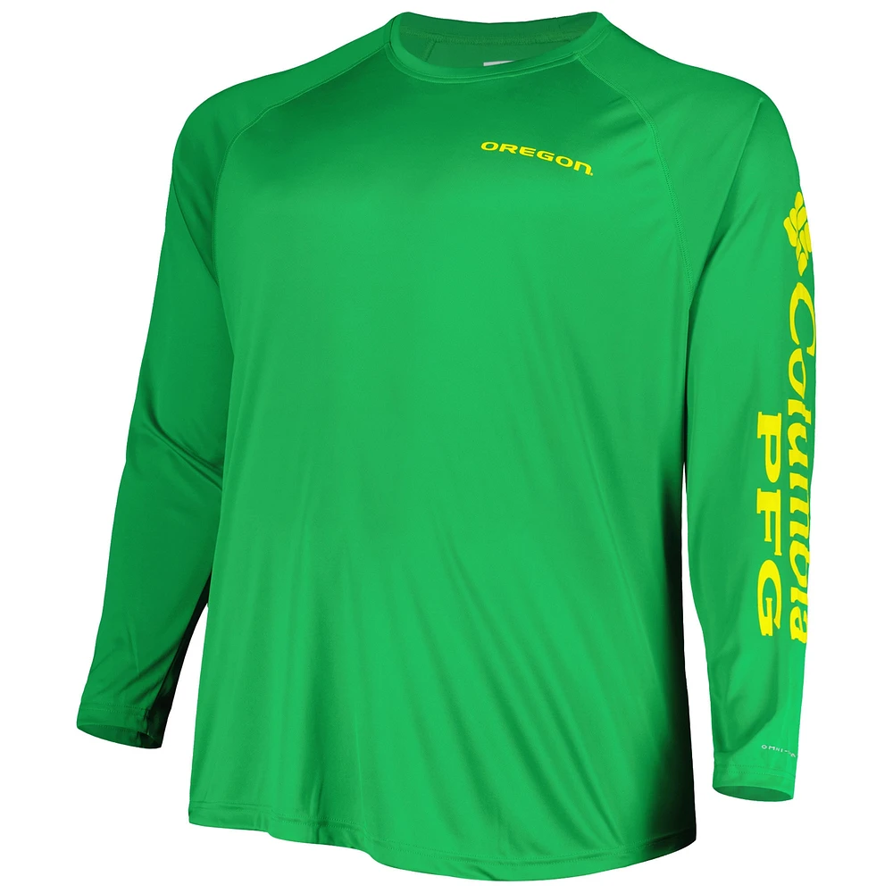 Men's Columbia Green Oregon Ducks Big & Tall Terminal Tackle Raglan Omni-Wick Long Sleeve T-Shirt