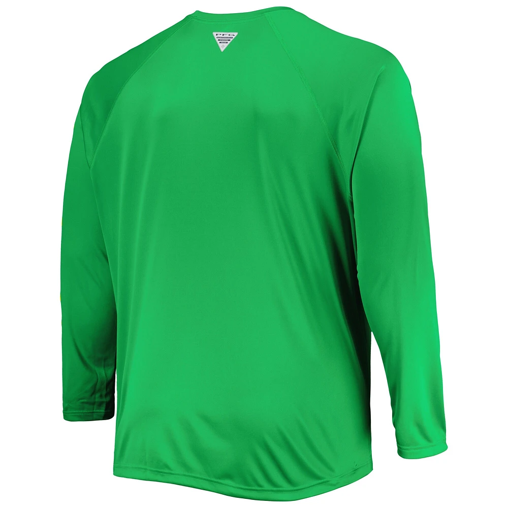 Men's Columbia Green Oregon Ducks Big & Tall Terminal Tackle Raglan Omni-Wick Long Sleeve T-Shirt