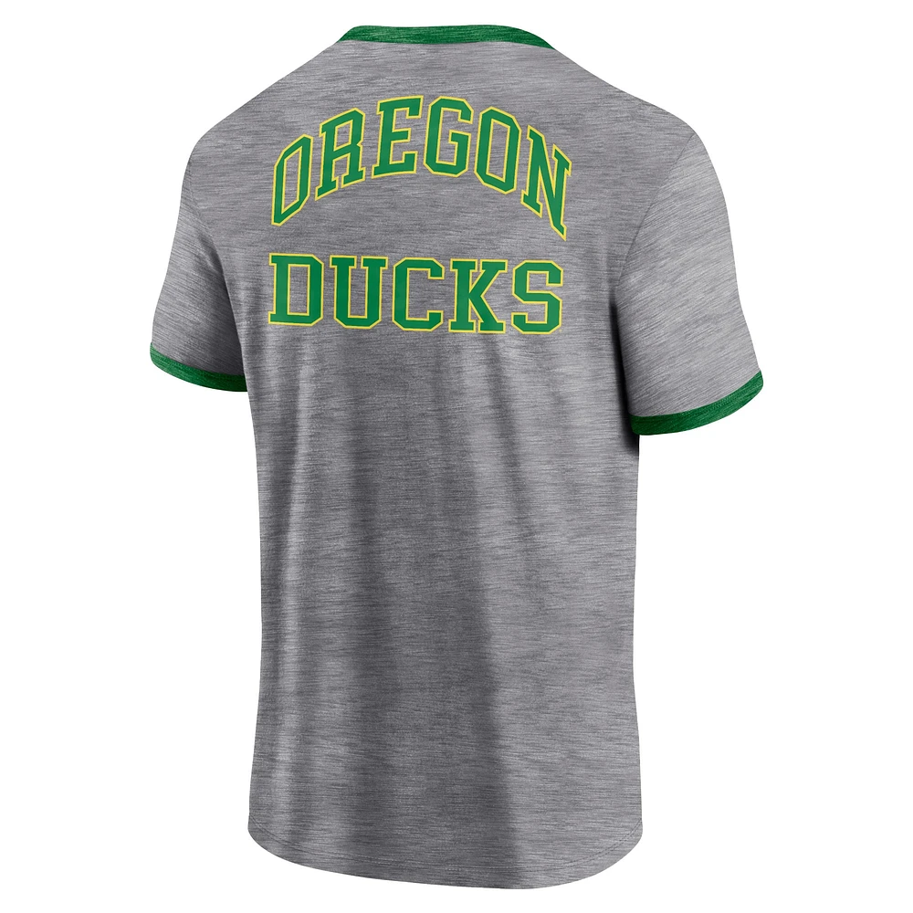 Men's Fanatics Heather Gray Oregon Ducks Classic Stack Ringer T-Shirt