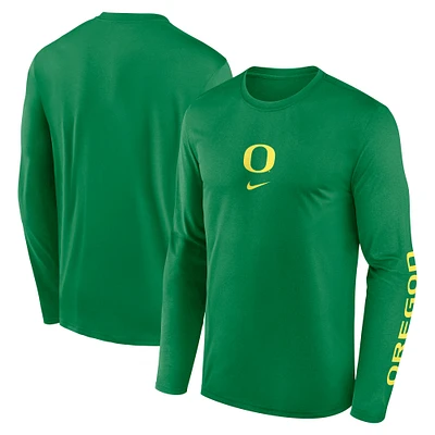 Men's Nike  Green Oregon Ducks Primetime Center Lockup Two-Hit Legend Performance Long Sleeve T-Shirt
