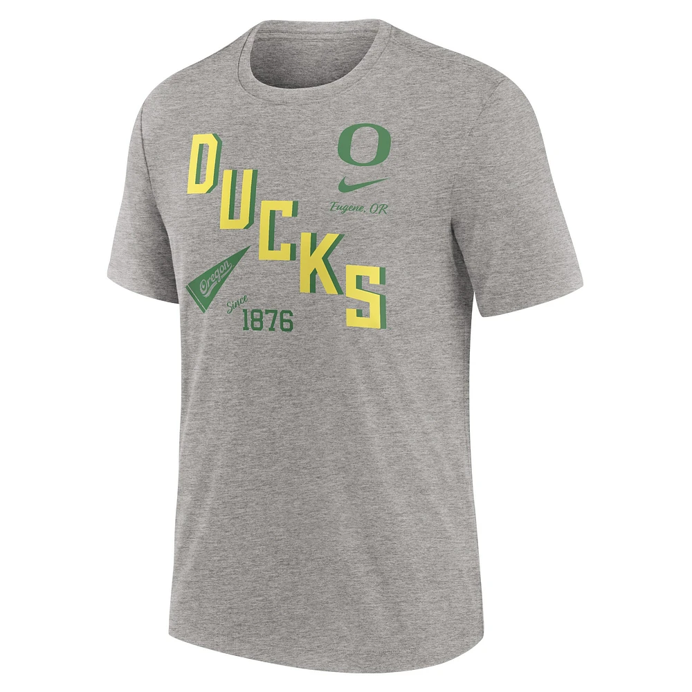 Men's Nike Heather Gray Oregon Ducks Blitz Roll Call Tri-Blend T-Shirt