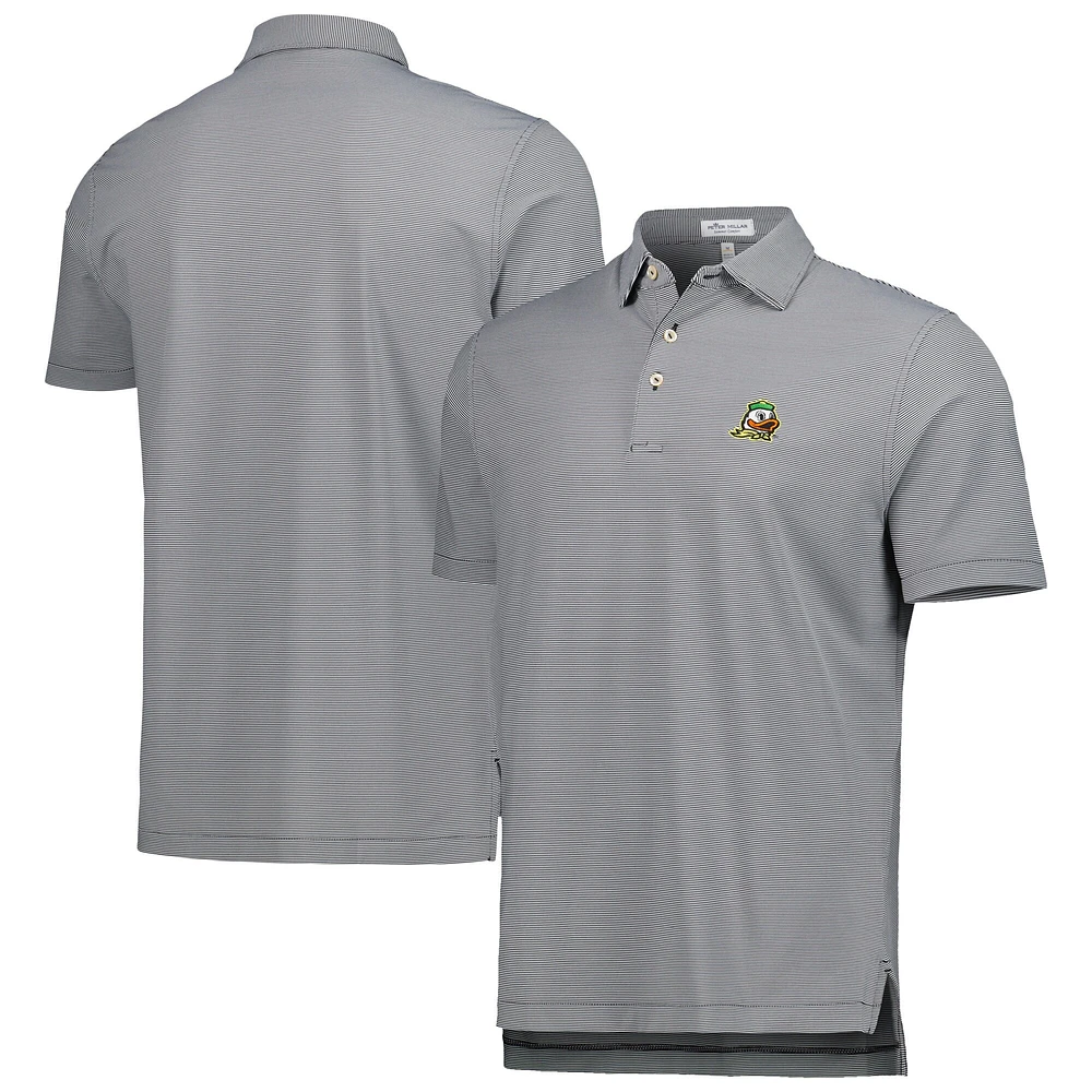 Men's Peter Millar Black Oregon Ducks Jubilee Striped Performance Jersey Polo