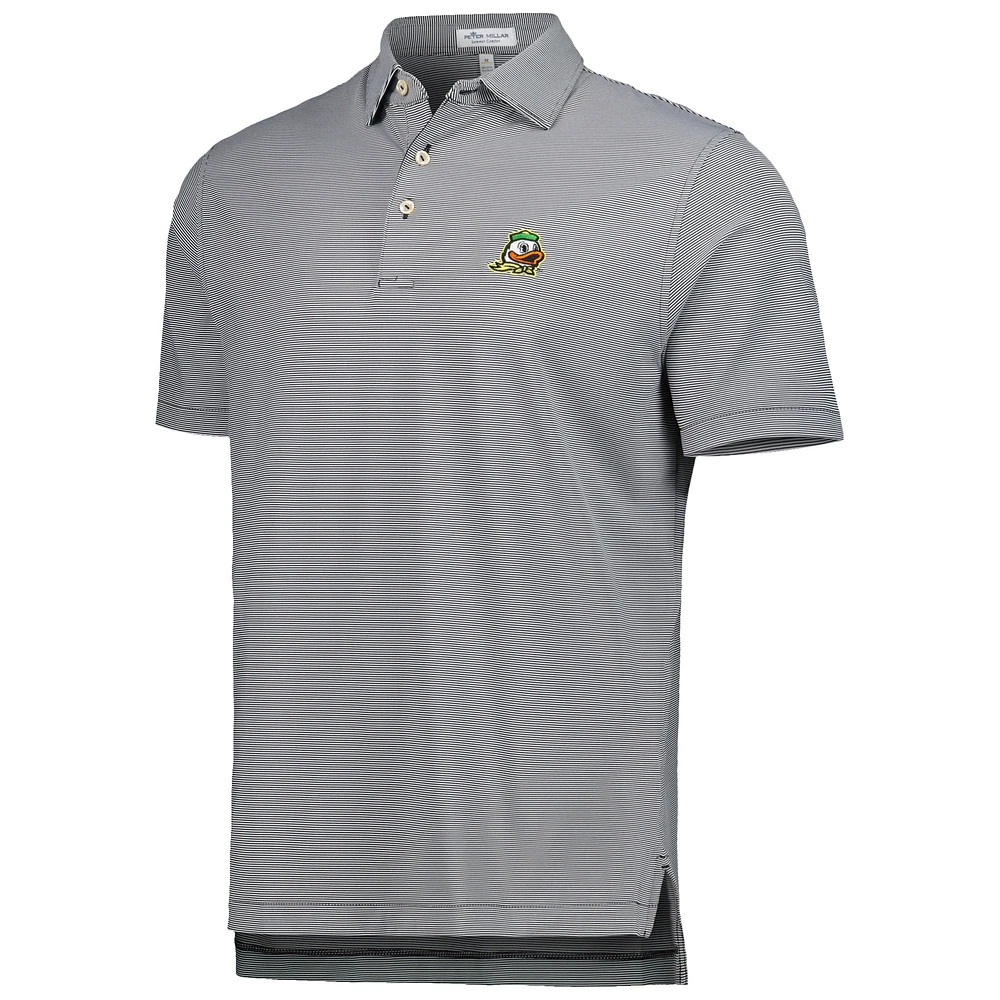 Men's Peter Millar Black Oregon Ducks Jubilee Striped Performance Jersey Polo