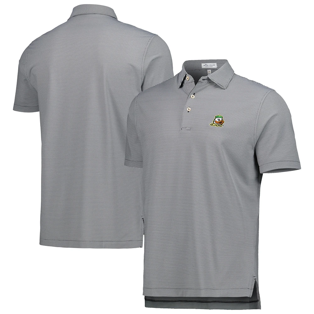 Men's Peter Millar Black Oregon Ducks Jubilee Striped Performance Jersey Polo