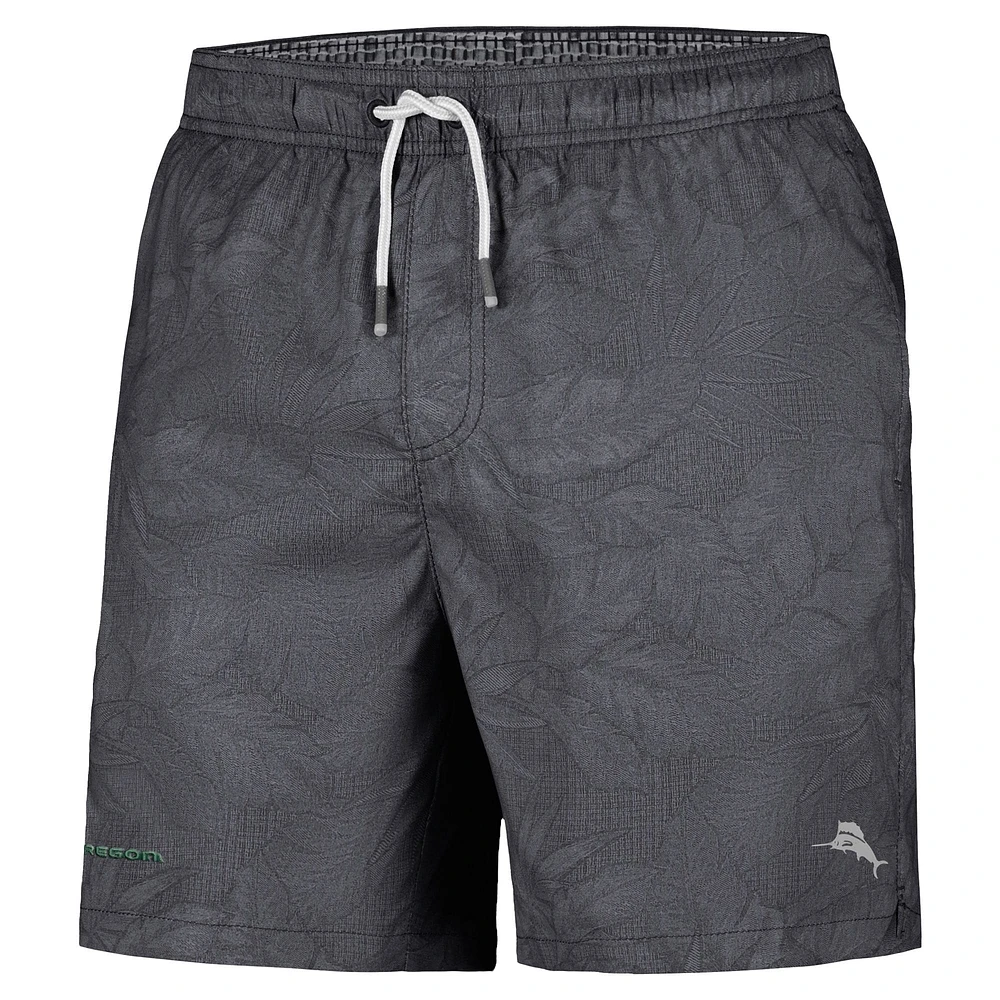 Men's Tommy Bahama Black Oregon Ducks Naples Layered Leaves Swim Trunks