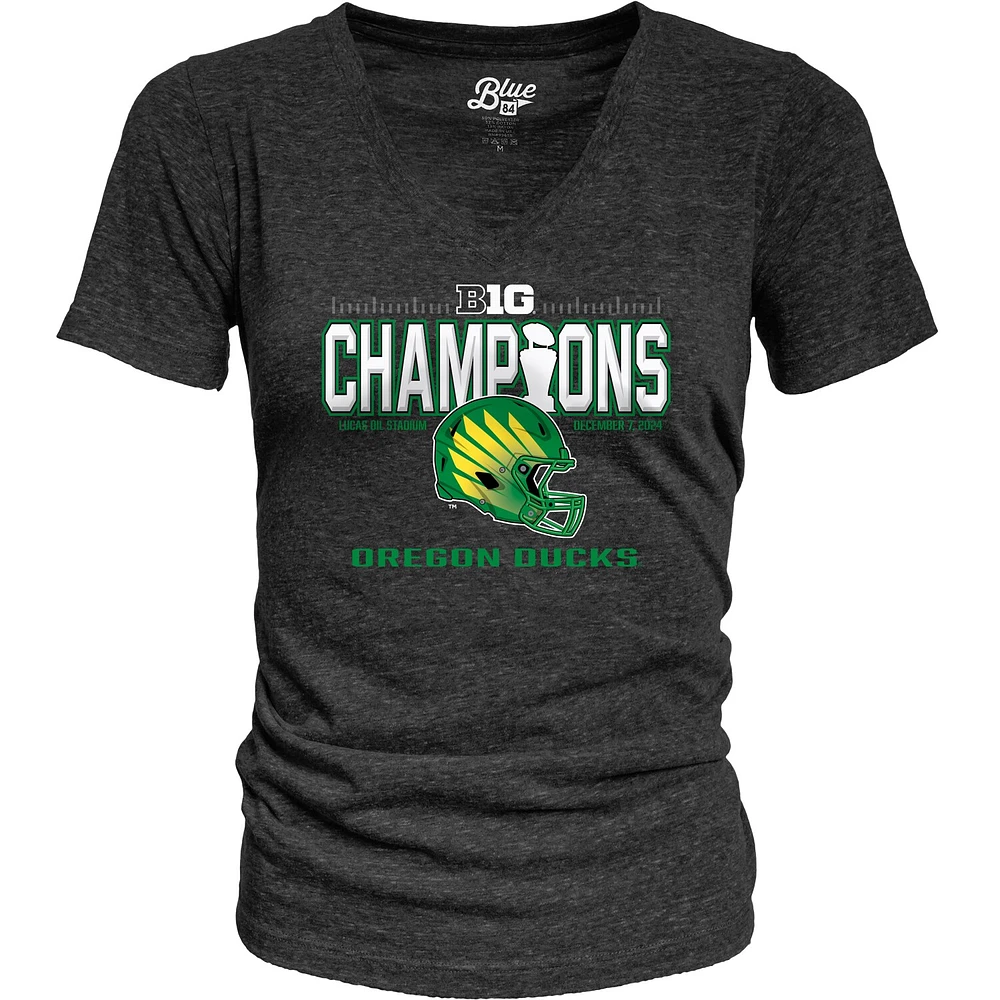 Women's Blue 84 Black Oregon Ducks 2024 Big Ten Football Conference Champions Locker Room V-Neck T-Shirt