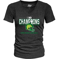 Women's Blue 84 Black Oregon Ducks 2024 Big Ten Football Conference Champions Locker Room V-Neck T-Shirt