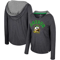 Women's Colosseum Oregon Ducks Distressed Heather Long Sleeve Hoodie T-Shirt