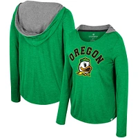 Women's Colosseum  Green Oregon Ducks Distressed Heather Long Sleeve Hoodie T-Shirt