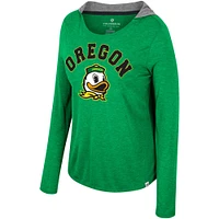 Women's Colosseum  Green Oregon Ducks Distressed Heather Long Sleeve Hoodie T-Shirt