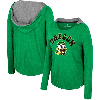 Women's Colosseum  Green Oregon Ducks Distressed Heather Long Sleeve Hoodie T-Shirt