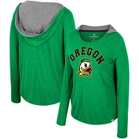 Women's Colosseum  Green Oregon Ducks Distressed Heather Long Sleeve Hoodie T-Shirt