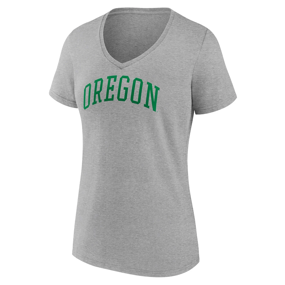 Women's Fanatics Heather Gray Oregon Ducks Basic Arch V-Neck T-Shirt