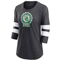 Women's Fanatics Heathered Charcoal Oregon Ducks Drive Forward Tri-Blend 3/4-Sleeve T-Shirt
